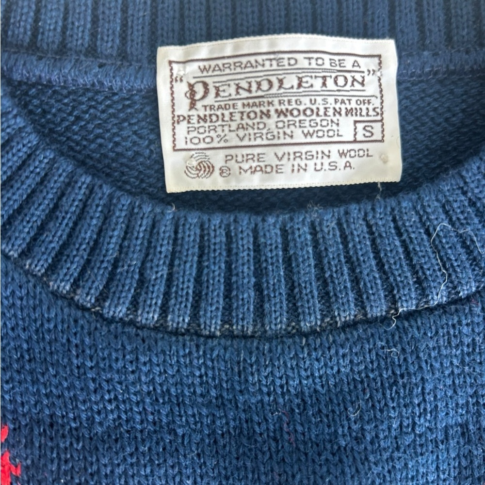 VTG 80s Pendleton Baa Baa baa Sheep Tic Tac Toe Wool Sweater Vest Navy Small - Picture 7 of 11